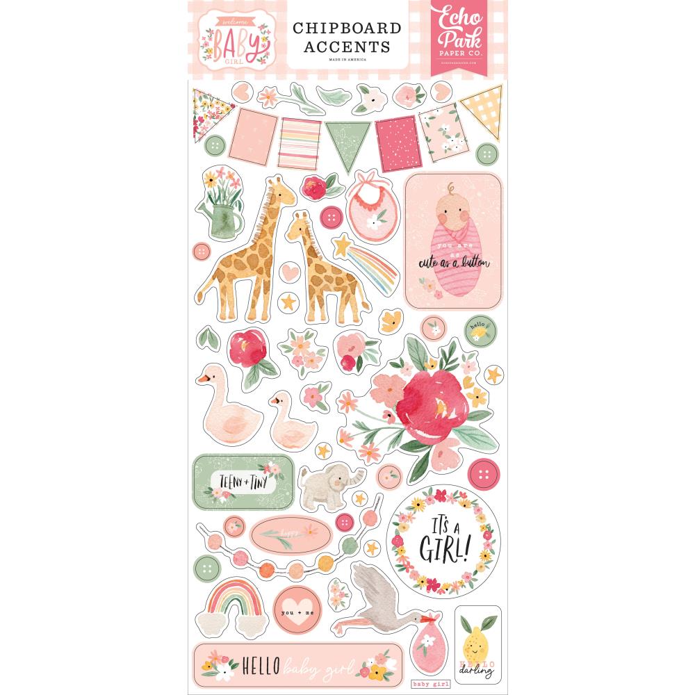 8230FF47-6553-478D-AA07-C3A85B015303.jpg Echo Park 6"x12" WELCOME BABY GIRL Chipboard Accents - Image 1