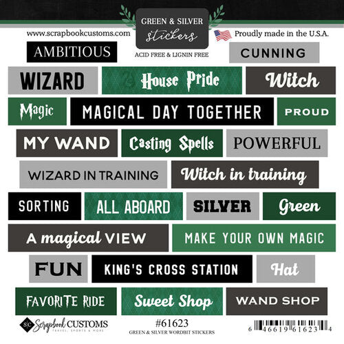 87DDB269-FF3F-4C9D-81BE-C743A123E22C.jpg Wizarding World 6X6 GREEN & SILVER WORDBIT Harry Potter Sticker 25pc - Image 1