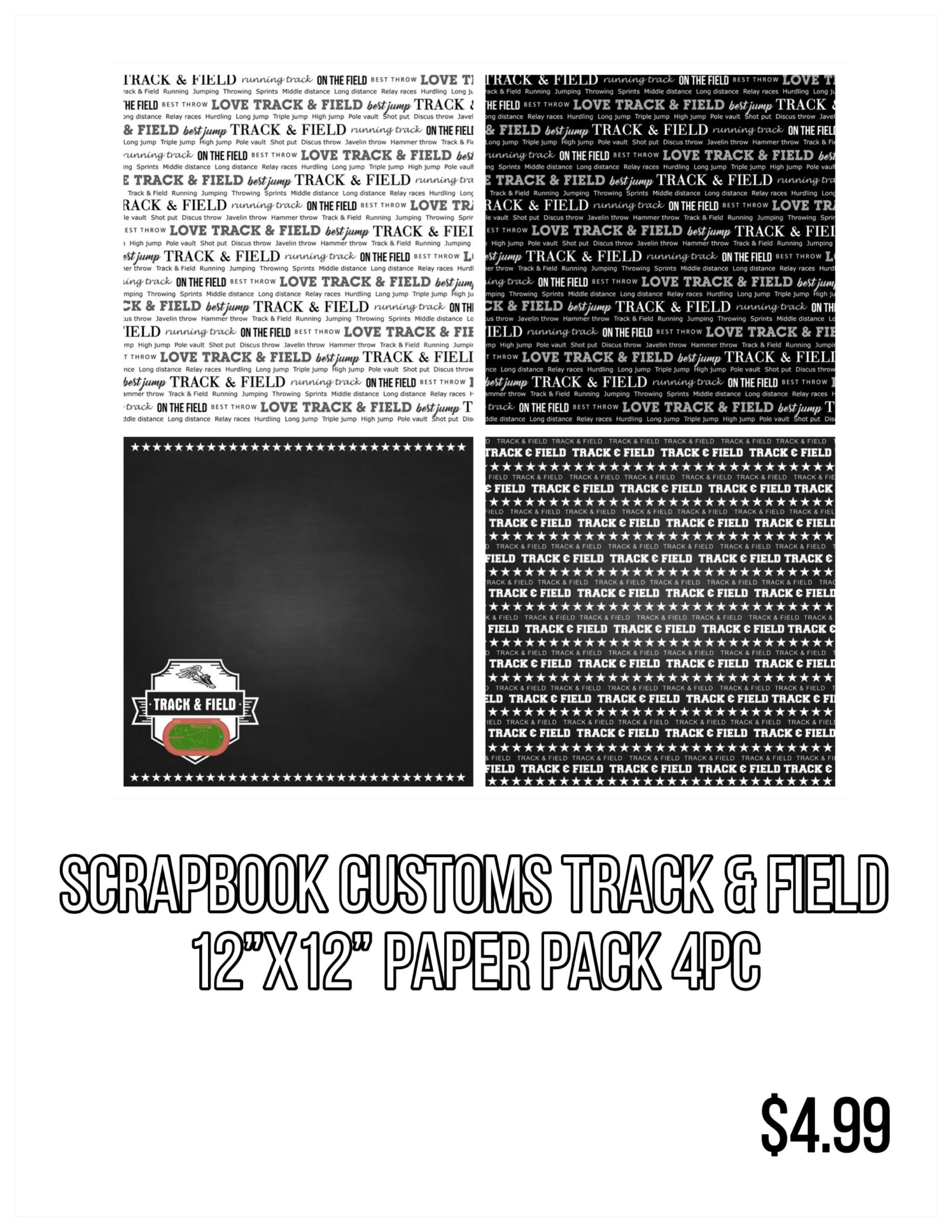 8AB394DE-86FA-46DB-875B-5AB2485C0B57.jpg Scrapbook Customs TRACK & FIELD 12”X12” Paper Pack 4pc - Image 1