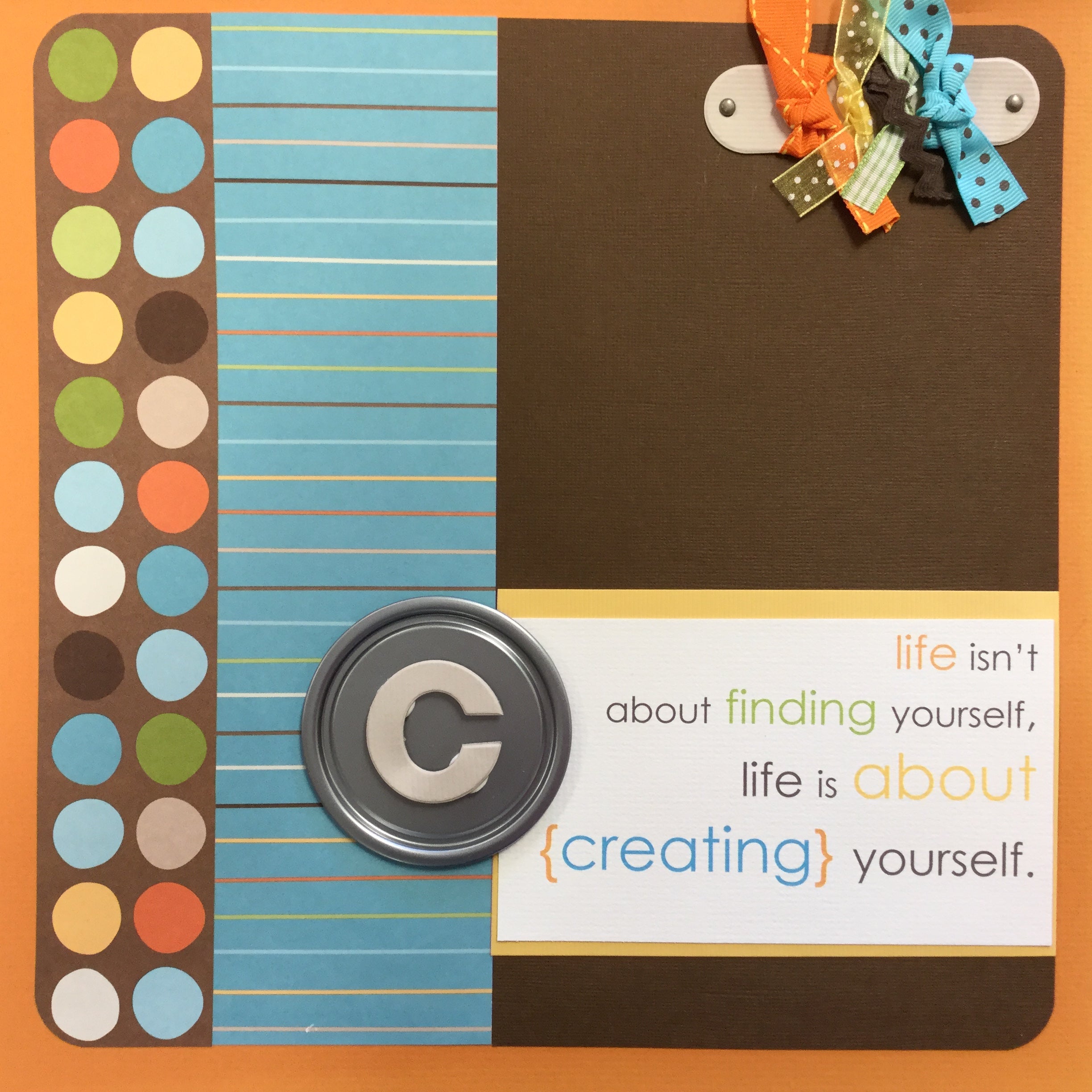 8B25A569-9FDD-498B-B71B-E05B89BD8E1C.jpg Premade Page FINDING & CREATING (1) 12"x12" Scrapbook - Image 1