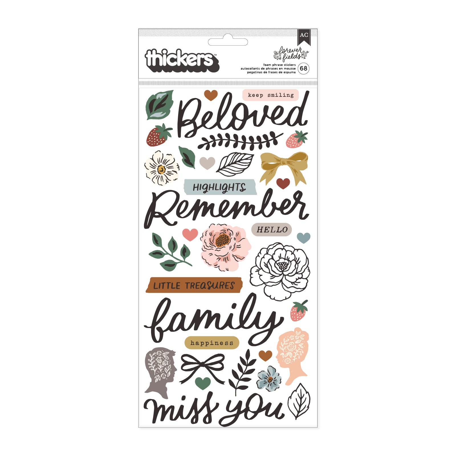 8CD6E978-DAC9-40C4-BBC1-23CD16864726.jpg American Crafts Thickers FOREVER FIELDS Puffy Phrase Stickers 68pc - Image 1
