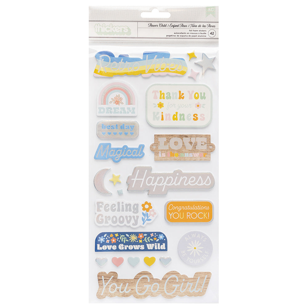 8CDE9A8E-A8B2-4334-8A16-78F10255176D.jpg Thickers Jen Hadfield FLOWER CHILD Phrase Stickers 42pc - Image 1