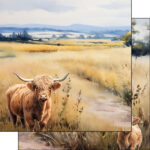 Scrapbook Customs HIGHLAND COW DS Watercolor 12"X12" Scrapbook Paper