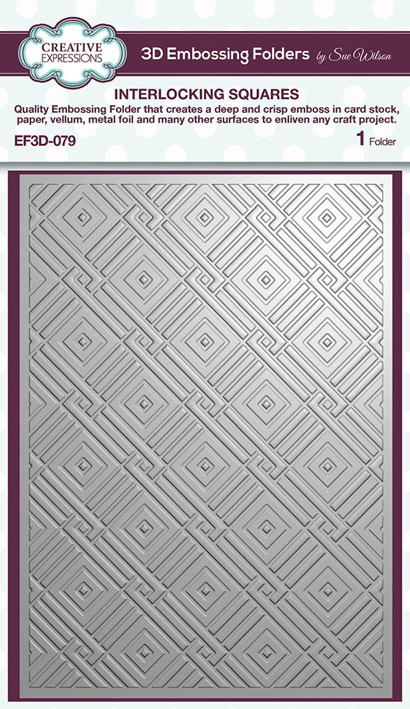 8D49D481-85F2-4310-A085-07F0E2A68A51.jpg Creative Expressions INTERLOCKING SQUARES 3D Embossing Folder - Image 1