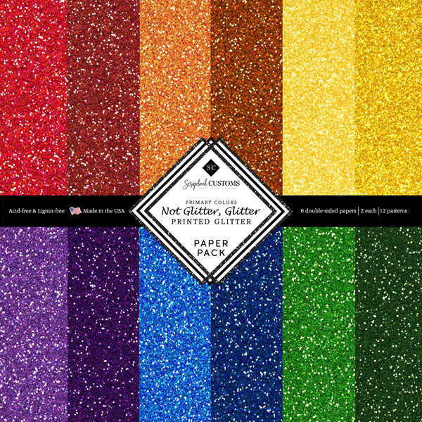 90B10132-BFC6-44BE-A280-8B2C8970E507.jpg Not Glitter, Glitter PRIMARY COLORS 12”X12” Scrapbook Customs Paper Pack - Image 1