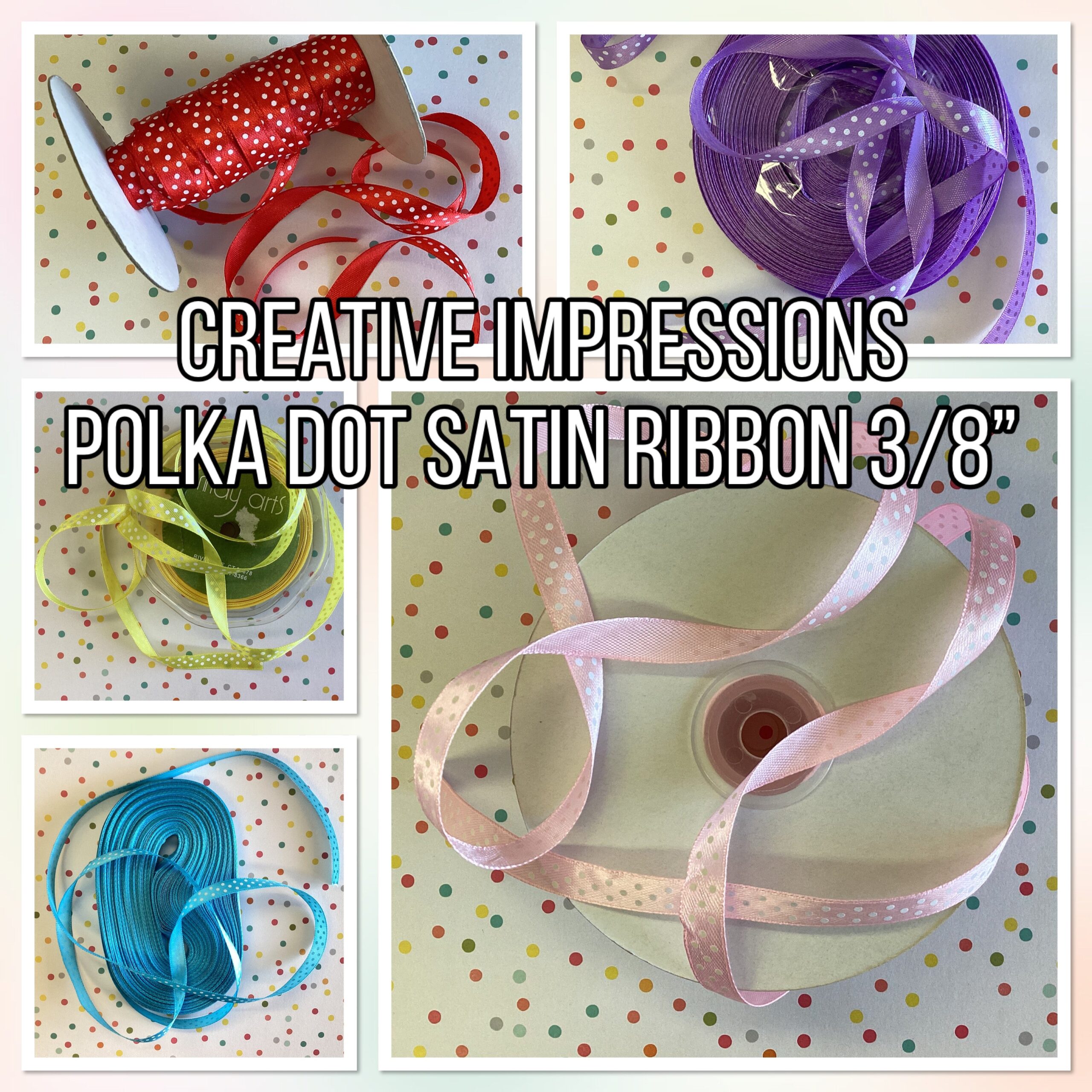 910E74B1-7F31-4555-A876-04DE148CAFA5.jpg Creative Impressions POLKA DOT SATIN RIBBON 3/8” 1 yards - Image 1