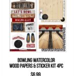 BOWLING Watercolor Wood Papers & Sticker Kit 4pc