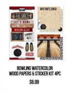 BOWLING Watercolor Wood Papers & Sticker Kit 4pc