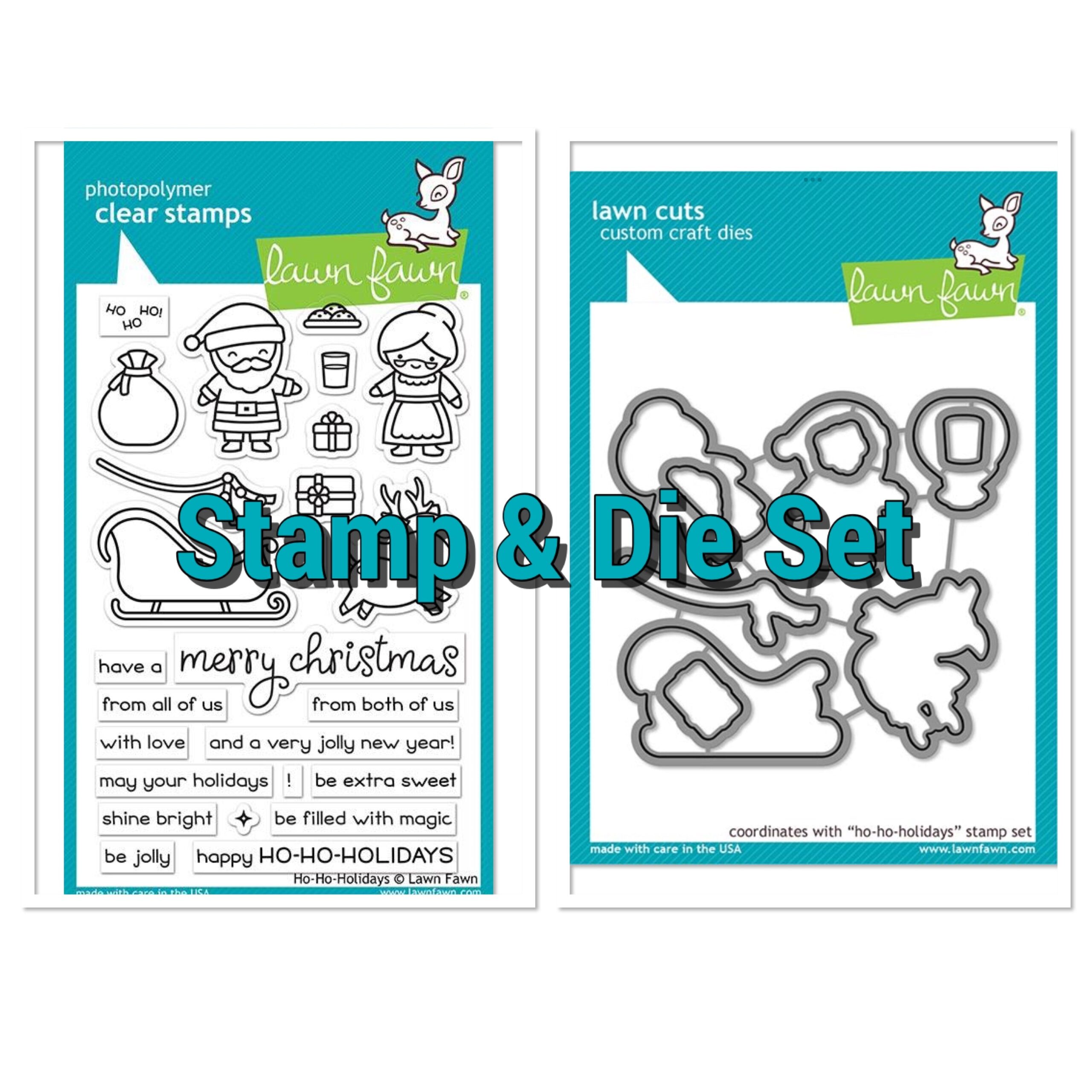 93A73732-9282-4E9C-8666-A7212DF1367D.jpg Lawn Fawn HO HO HOLIDAYS Clear Stamp & Die Set - Image 1