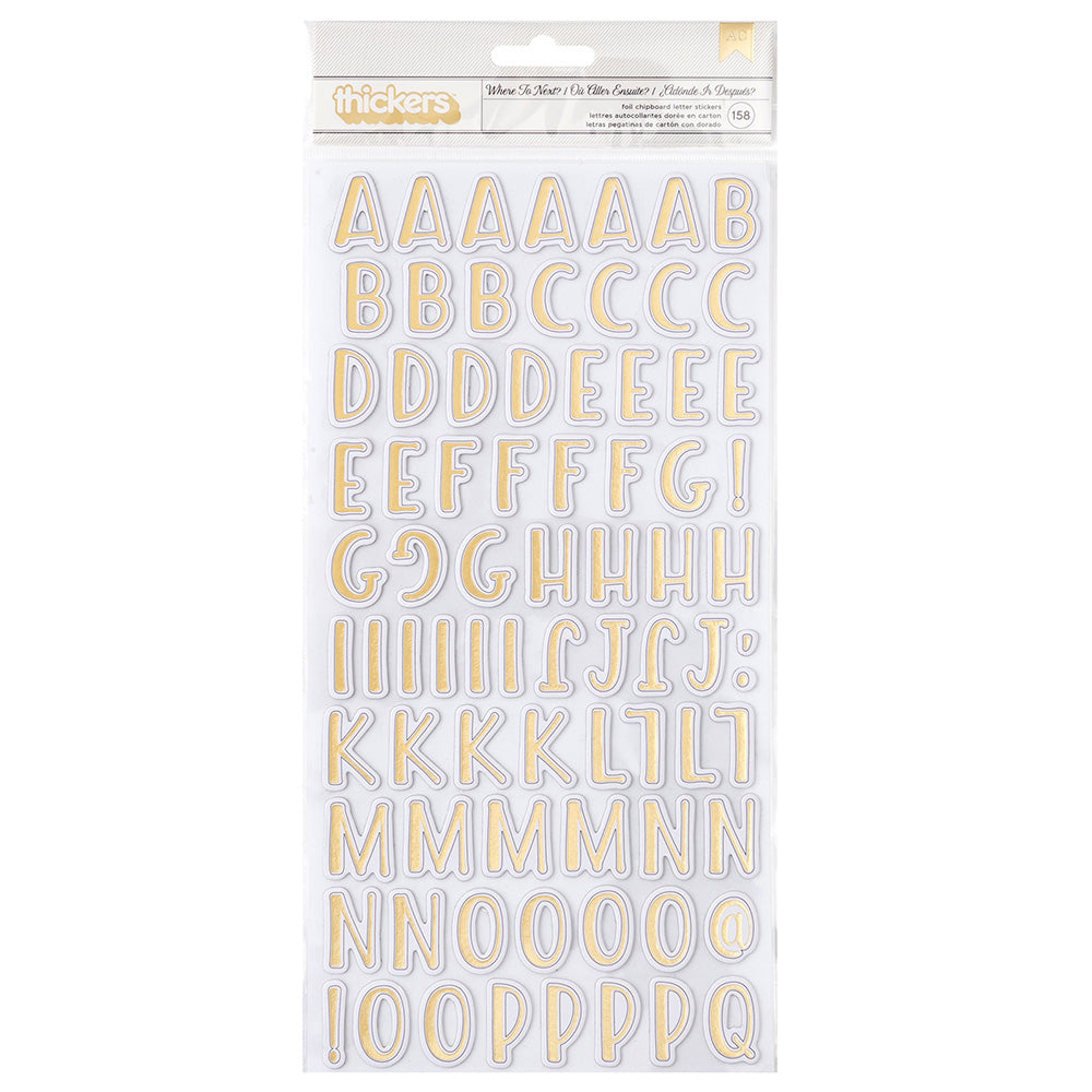 94350569-BBE1-4C9E-9AEE-A664CEEC2883.jpg THICKERS WHERE TO NEXT Gold Foil Chipboard Letter Stickers - Image 1