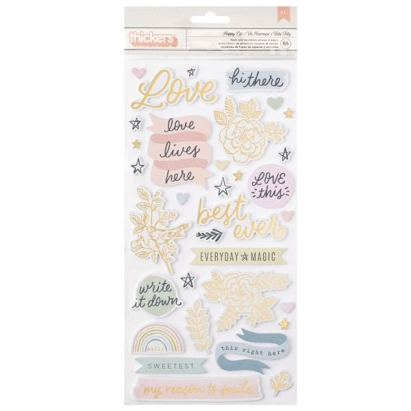 9644B50F-E458-4C0E-A9FF-DCC1DAE05820.jpg Crate Paper Thickers Gingham Garden HAPPY LIFE Phrase Stickers 65pc - Image 1