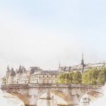Paper House PARIS BRIDGE WATERCOLOR 12X12 Scrapbook Paper - Image 2
