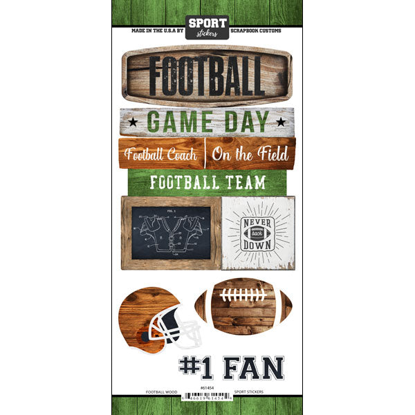 9BD15D46-0A80-4594-A980-936A1A18DEC6.jpg FOOTBALL WOOD SPORT Sticker 6"X12" Scrapbook Customs - Image 1