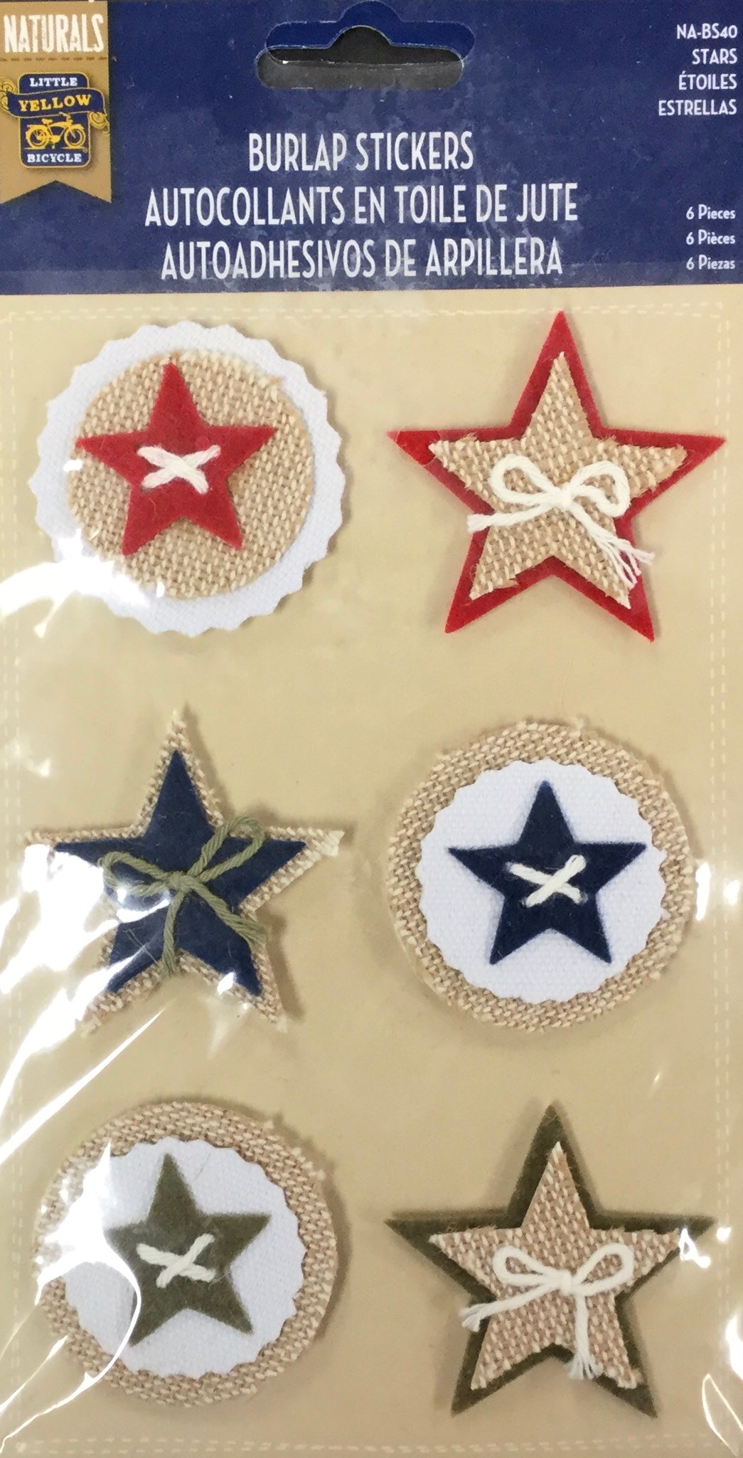 9D29B2F3-AC40-4A0A-A2CD-AC20303863AC.jpg Little Yellow Bicycle Naturals STARS Burlap Stickers 6 pc - Image 1
