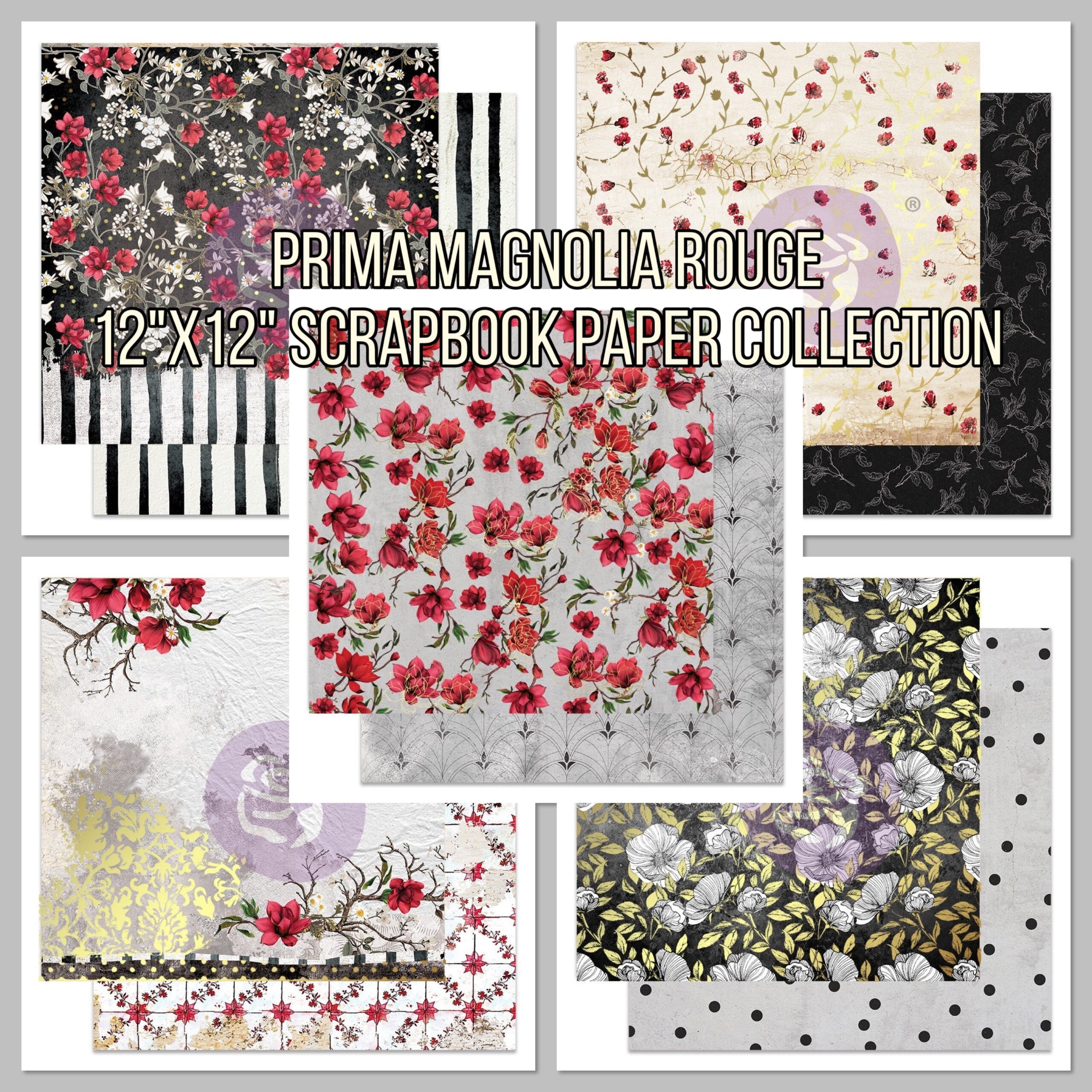 9DAB1391-2554-424A-AB71-D0BDCB6F3C57.jpg Prima MAGNOLIA ROUGE 12"X12" Scrapbook Paper Collection - Image 1