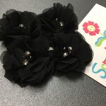 Chiffon Fabric Flowers BLACK with Pearl & Rhinestone Centers 4pc - Image 2