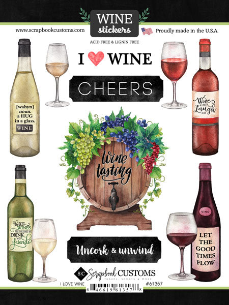 A221C3C8-B782-4B91-A3B4-E805DA6597A2.jpg Wine I LOVE WINE Scrapbook Customs Stickers 8pc - Image 1