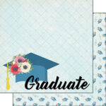 GRAD CAP FLOWERS 12"X12" Scrapbook Customs Paper