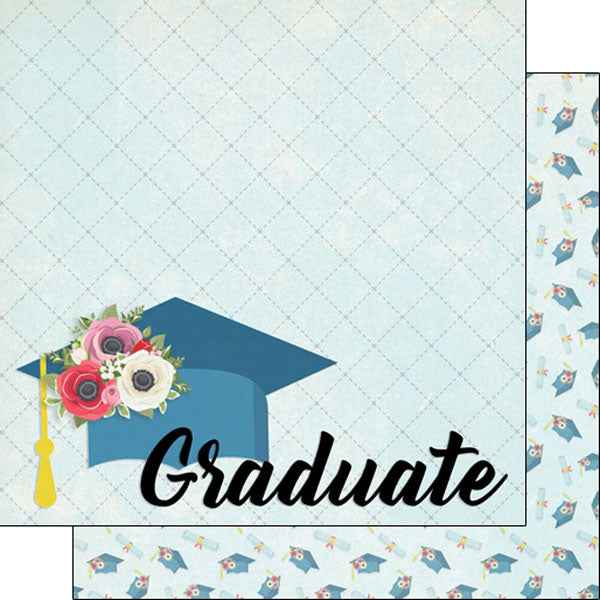A580EA10-A43E-45E8-BFF2-3F2039469155.jpg GRAD CAP FLOWERS 12"X12" Scrapbook Customs Paper - Image 1