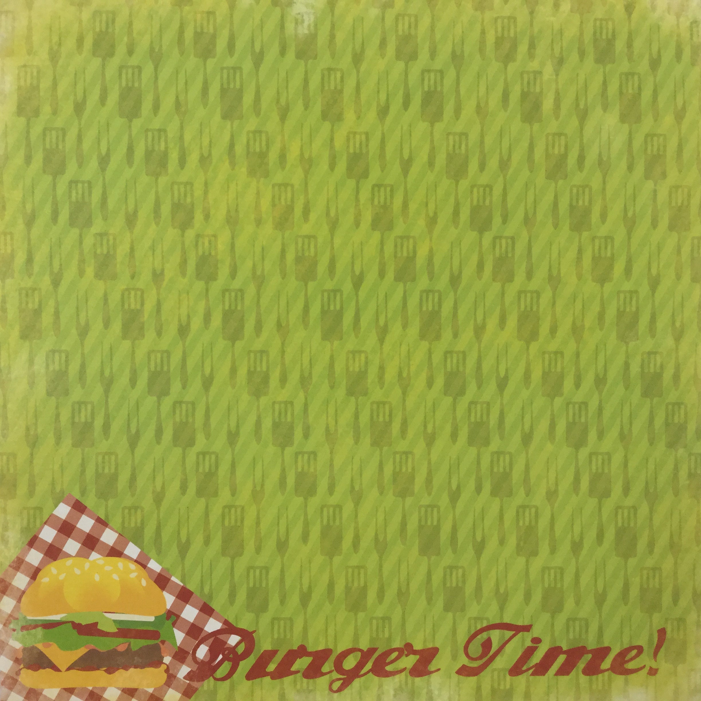 A58D66B8-0C69-46E2-AD20-E57BFFE6EEA9.jpeg Moxxie Picnic BURGER TIME 12”x12” Scrapbook Sheet - Image 1