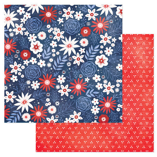 A9008B6D-A9CD-4E55-A6AC-4153E2C74B4A.jpg American Crafts Flags & Frills FREEDOM FLORAL 12"X12" Scrapbook Paper - Image 1