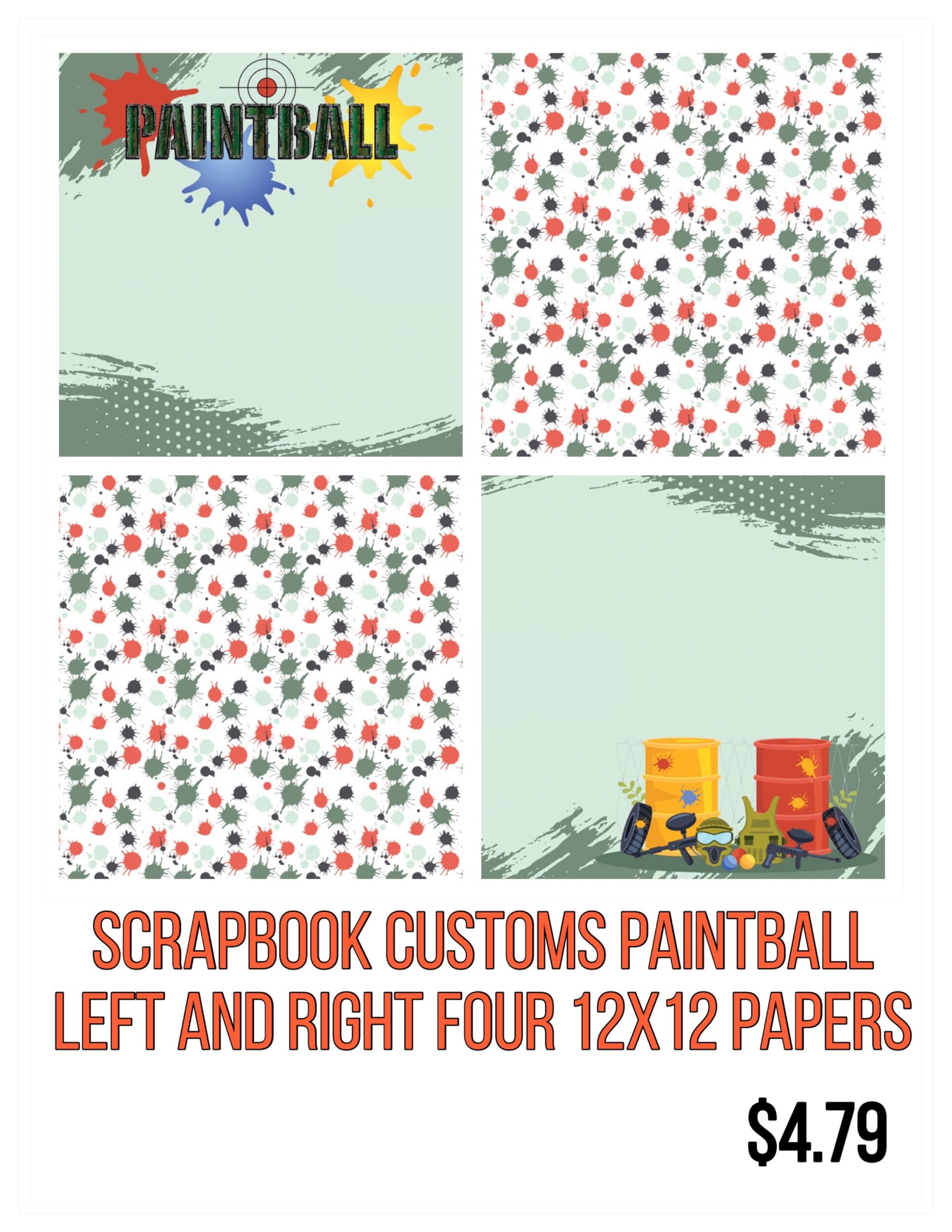 AB20D197-E4A1-4D90-8C63-471FC3622DB5.jpg Scrapbook Customs PAINTBALL Double Sided Pride 4pc 12X12 Papers - Image 1