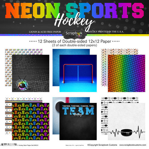 AFA83697-F6D8-4979-AF4E-156FADABD7CD.jpeg Neon Sports HOCKEY KIT 12"X12" Scrapbook Paper 12 Sheets - Image 1