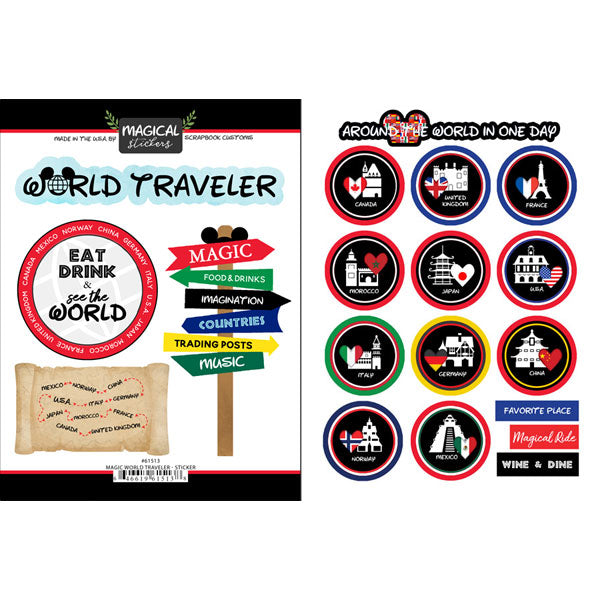 B0A50DED-AEEC-42A4-BAAD-FFDAE24648CB.jpg Scrapbook Customs MAGIC WORLD TRAVELER Stickers 19pc - Image 1