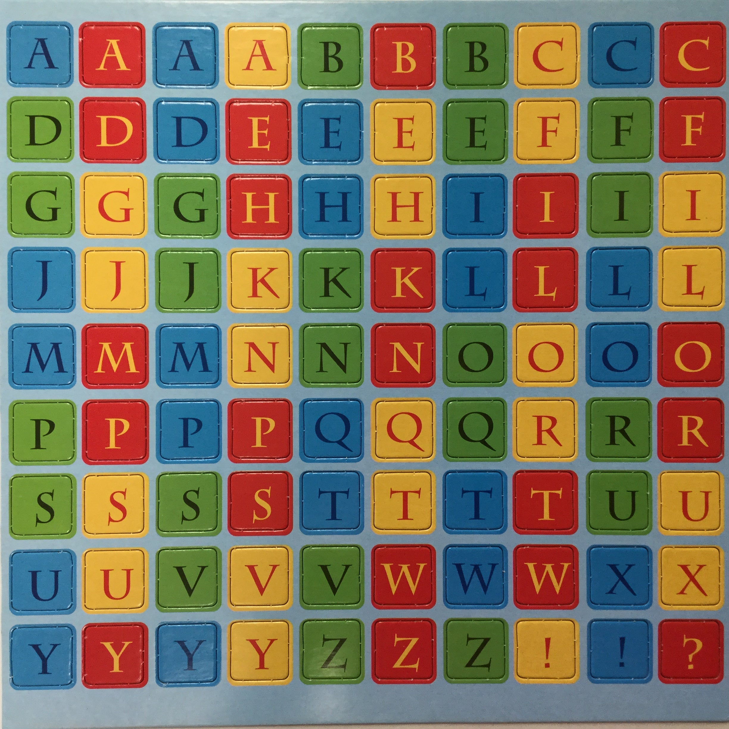 B0F6AA09-ED37-4541-B2FD-059B23323ED4.jpg Primary Square Chipboard Uppercase Alphabets 12” x 12” Sheet - Image 1