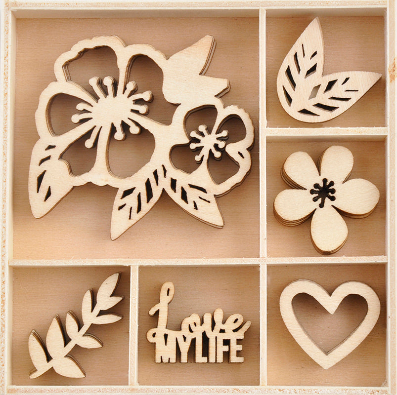 B128D5E0-B18B-4E02-8B52-4169C41BE1A5.jpg Kaisercraft MAGENTA Wooden Flourishes Pack 30pc - Image 1