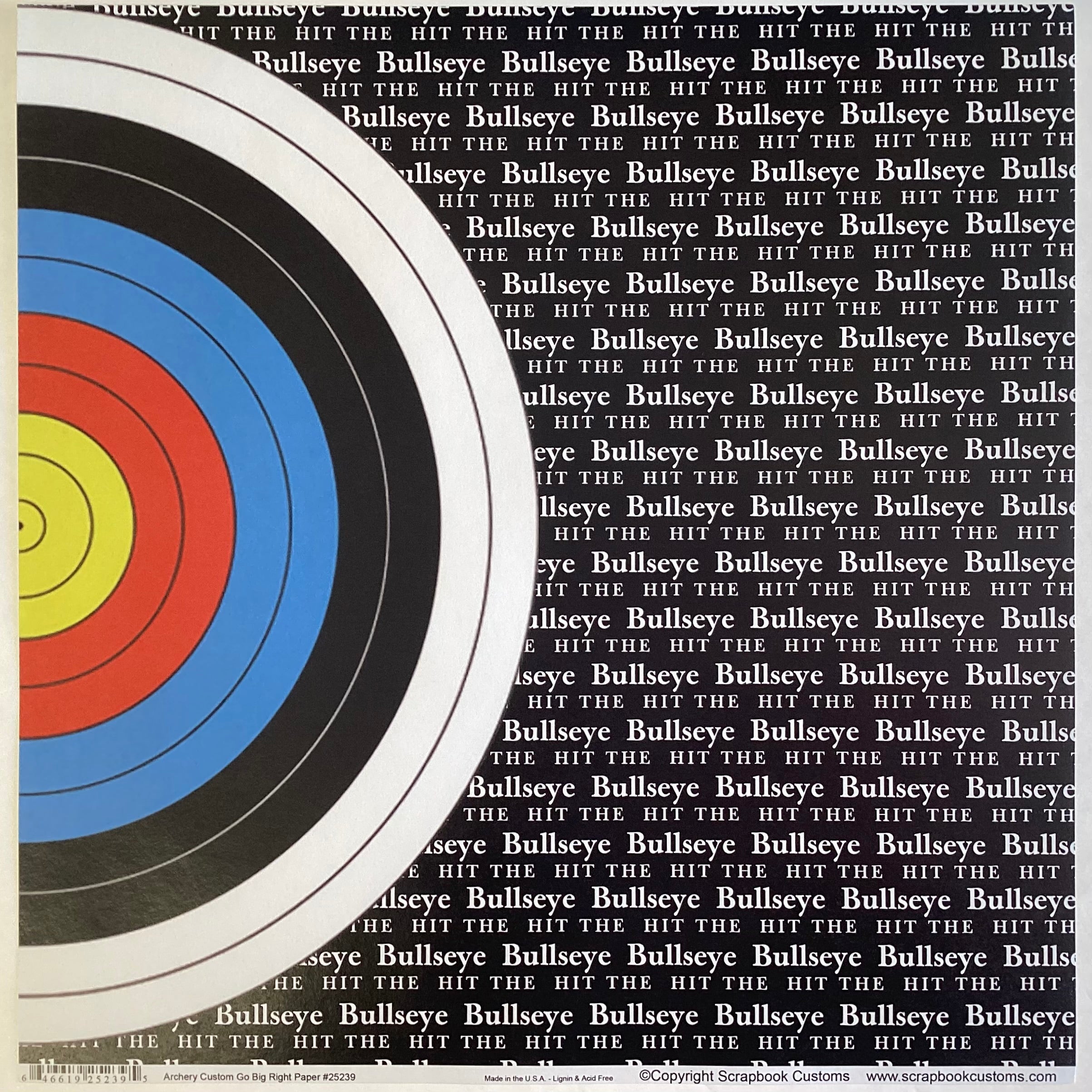 B5791528-B46F-46F7-A43E-18FB0D1F3193.jpg Scrapbook Customs Archery Go Big Right HIT THE BULLSEYE 12X12 Paper - Image 1