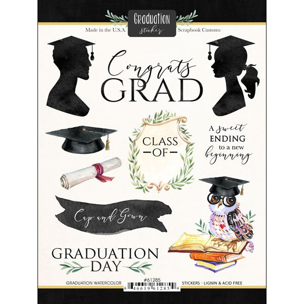 B78B139A-36E8-467D-BB08-DE36BE9134DA.jpg Scrapbook Customs GRADUATION WATERCOLOR Stickers 10pc - Image 1