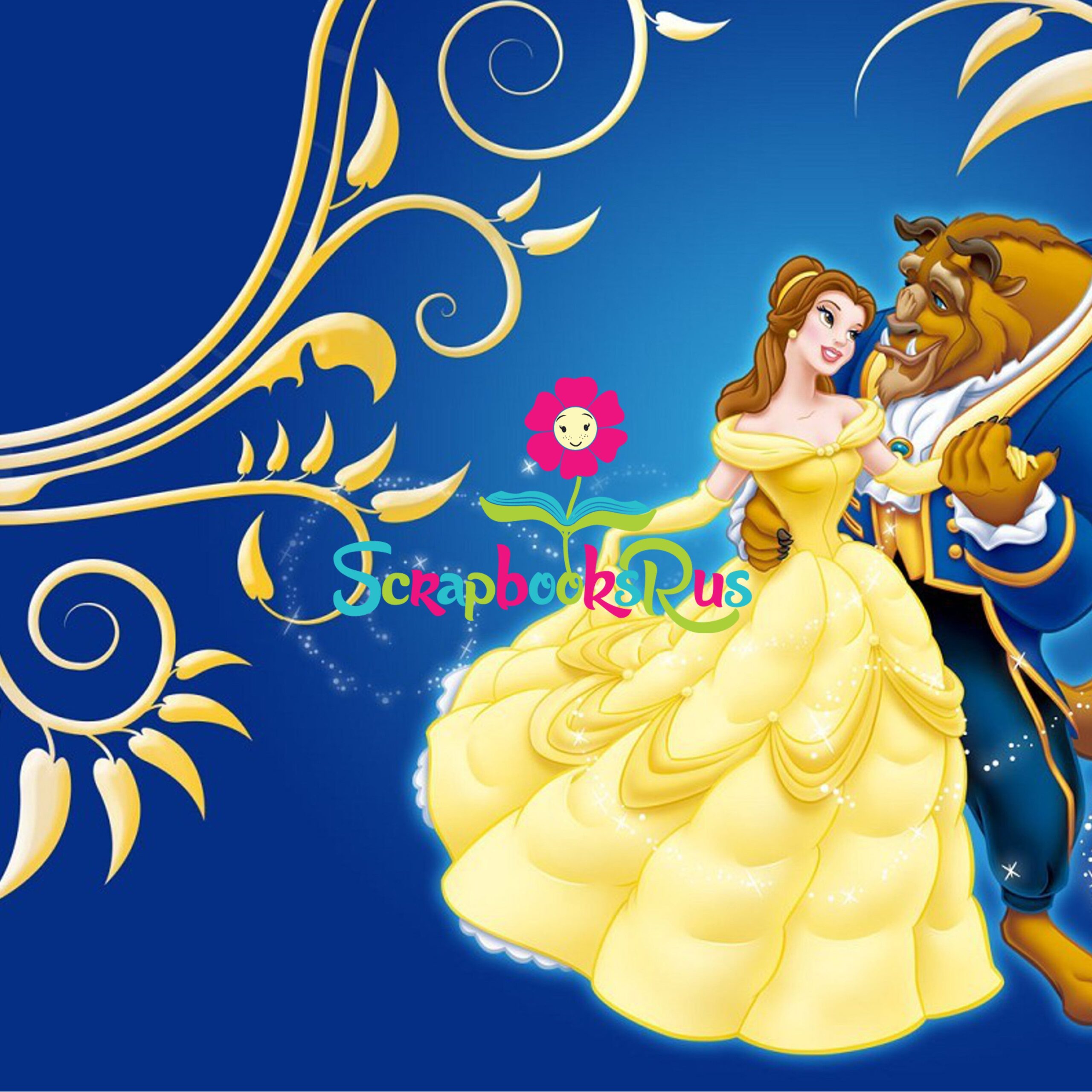 BeautyandtheBeastBlueScrapbooksrus.jpg Beauty and the Beast Blue 12"x12" Scrapbook Paper - Image 1