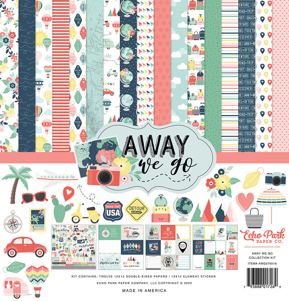 C6509D8C-884A-4E5E-8821-5806F34DBC96.jpg Echo Park AWAY WE GO 12"X12" Scrapbook Collection Kit - Image 1