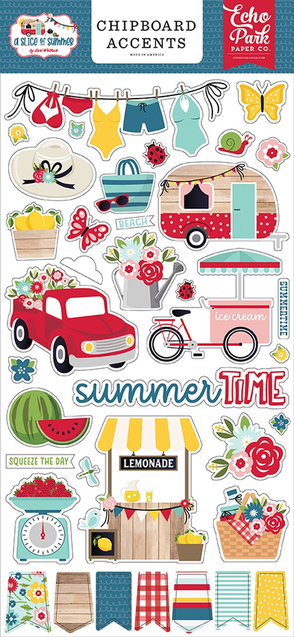 C767C938-03E2-4D4D-AFB3-3288ACAE57E1.jpg Echo Park 6"x12" A SLICE OF SUMMER Chipboard Accents 38pc - Image 1