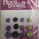 Petaloo Flora Doodles PURPLE/BLACK/LAVENDER/GREEN Brads 12pc