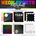 Neon Sports VOLLEYBALL KIT 12"X12" Scrapbook Paper 12 Sheets