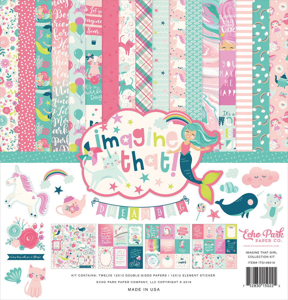 CE24A1F2-AC93-4B9A-9830-304A9B02646B.jpg Echo Park 12"x12" IMAGINE THAT GIRL 13pc COLLECTION KIT - Image 1