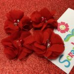 Chiffon Fabric Flowers RED with Pearl & Rhinestone Centers 4pc - Image 2
