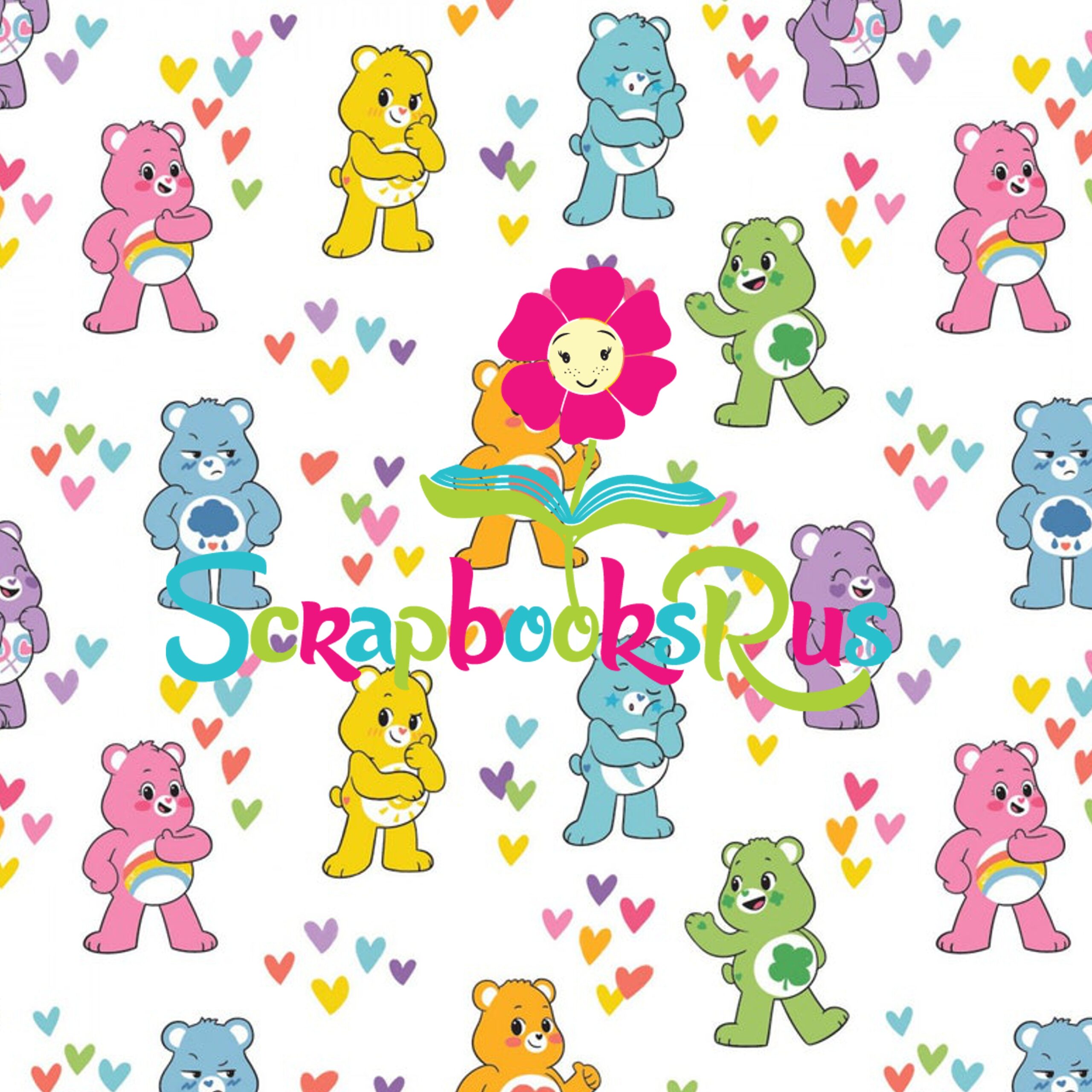 CareBearsHeartFriendsScrapbooksrus.jpg Care Bears HEART FRIENDS 12"x12" Cartoon Scrapbook Paper - Image 1