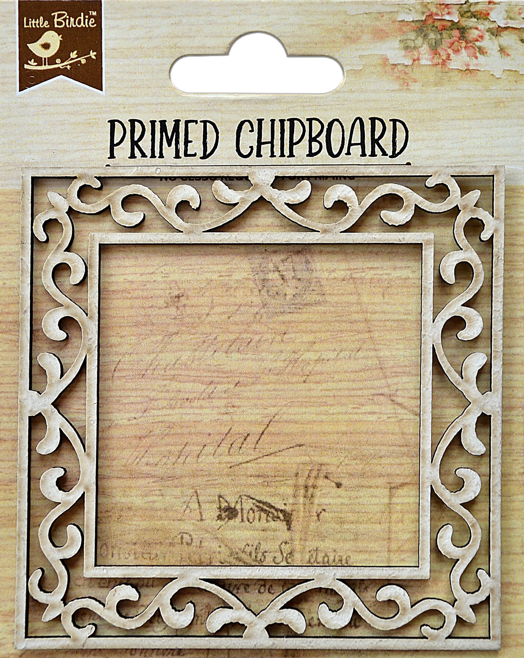 D2FDD70E-1EF4-4B52-B1BC-E718C6489350.jpg Birdie Primed Chipboard ELEGANT SWIRL DOUBLE SQUARE FRAME 1pc - Image 1