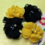 Chiffon Fabric Flowers MIXED with Pearl & Rhinestone Centers 4pc - Image 3