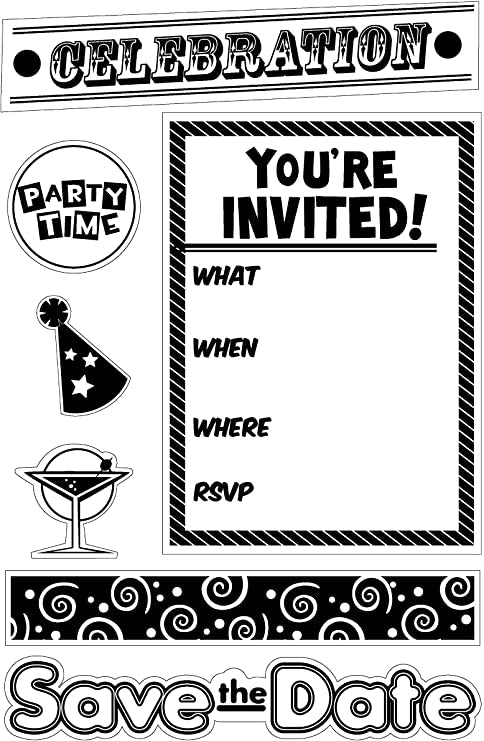 D47B7FE3-0F1C-4407-B148-5DD0EC42E20B.jpg Inkadinkado PARTY INVITE Rubber Stamps 7pc - Image 1