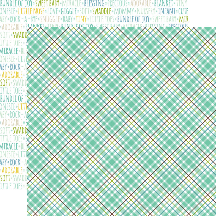 D74BD24F-E066-4C5C-8FA7-F5FAC826F956.jpg Echo Park Sweet Baby Boy SWEET BOY PLAID 12"x12" Scrapbook Paper - Image 1
