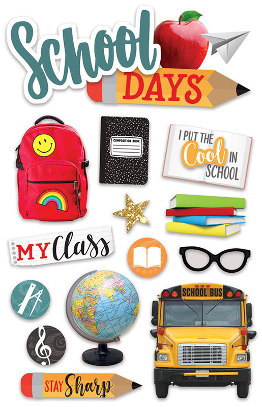 D890781D-51A6-4FB3-9F5E-DB94E760D17C.jpg Paper House SCHOOL DAYS 3D Stickers 14pc. - Image 1