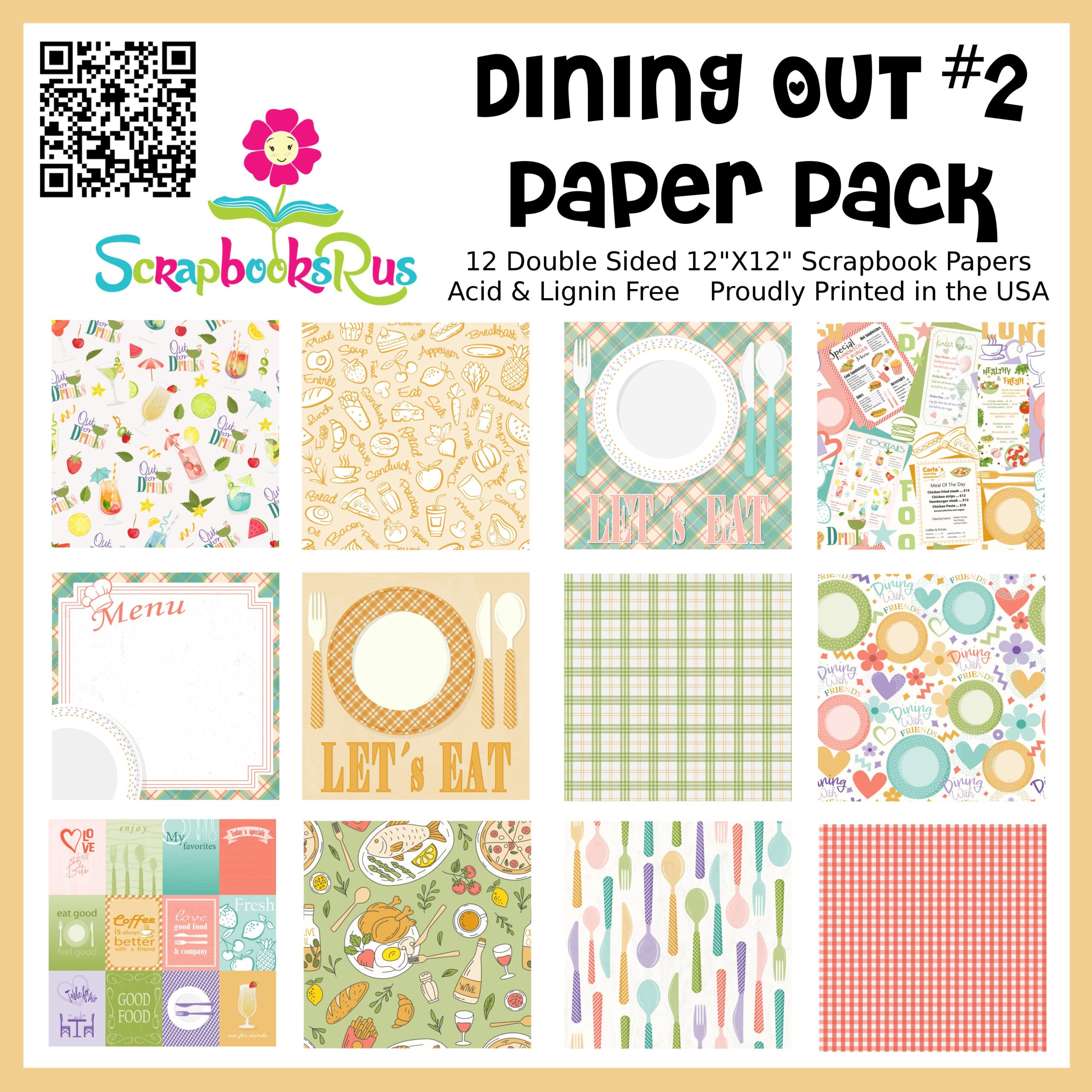 DiningOut2CoverPage.jpg Scrapbooksrus DINING OUT #2 PACK 12pc 12"X12" Scrapbook Paper - Image 1