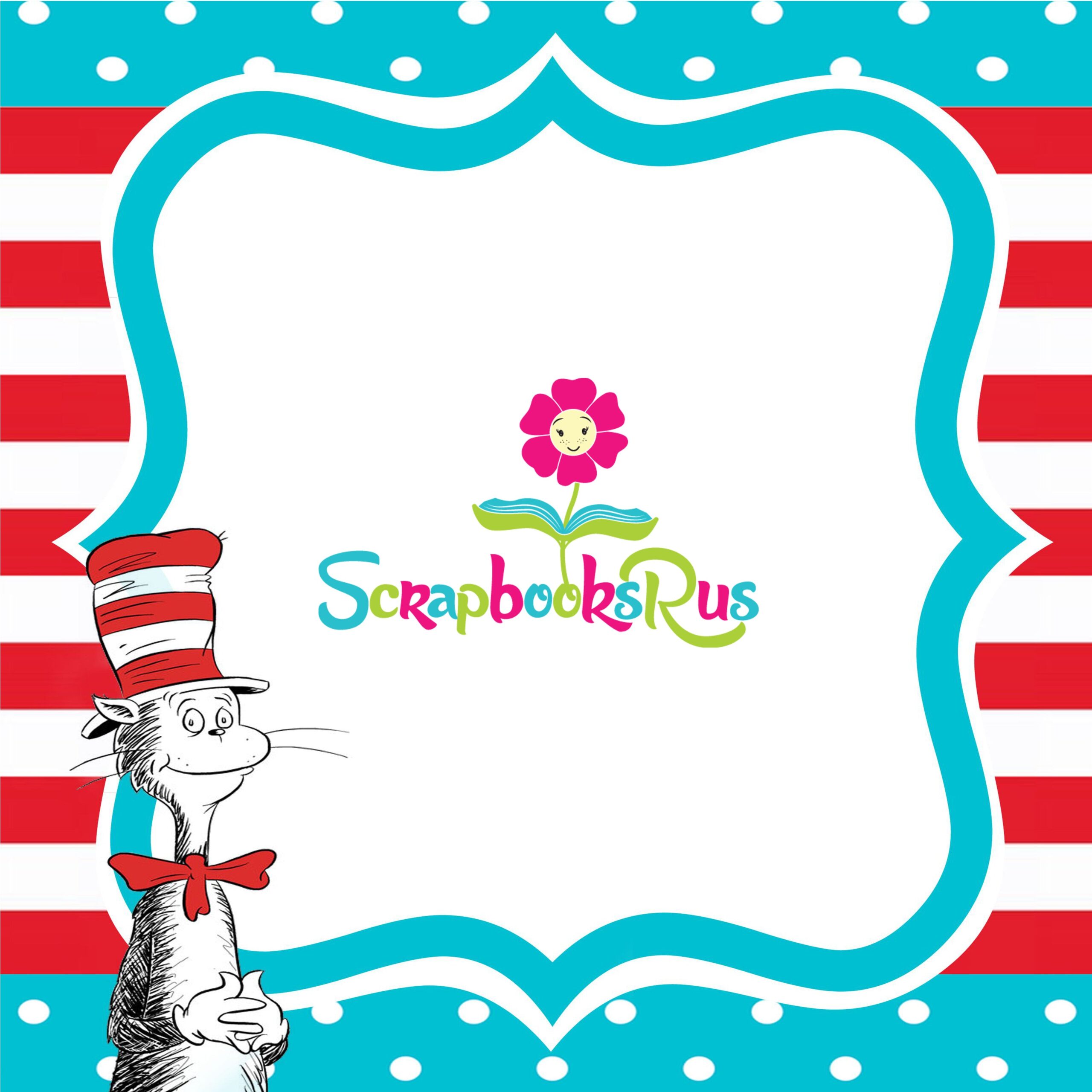Dr.SeussCatintheHatFrameScrapbooksrus.jpg Dr. Seuss CAT IN THE HAT FRAME 12"x12" Scrapbook Paper - Image 1