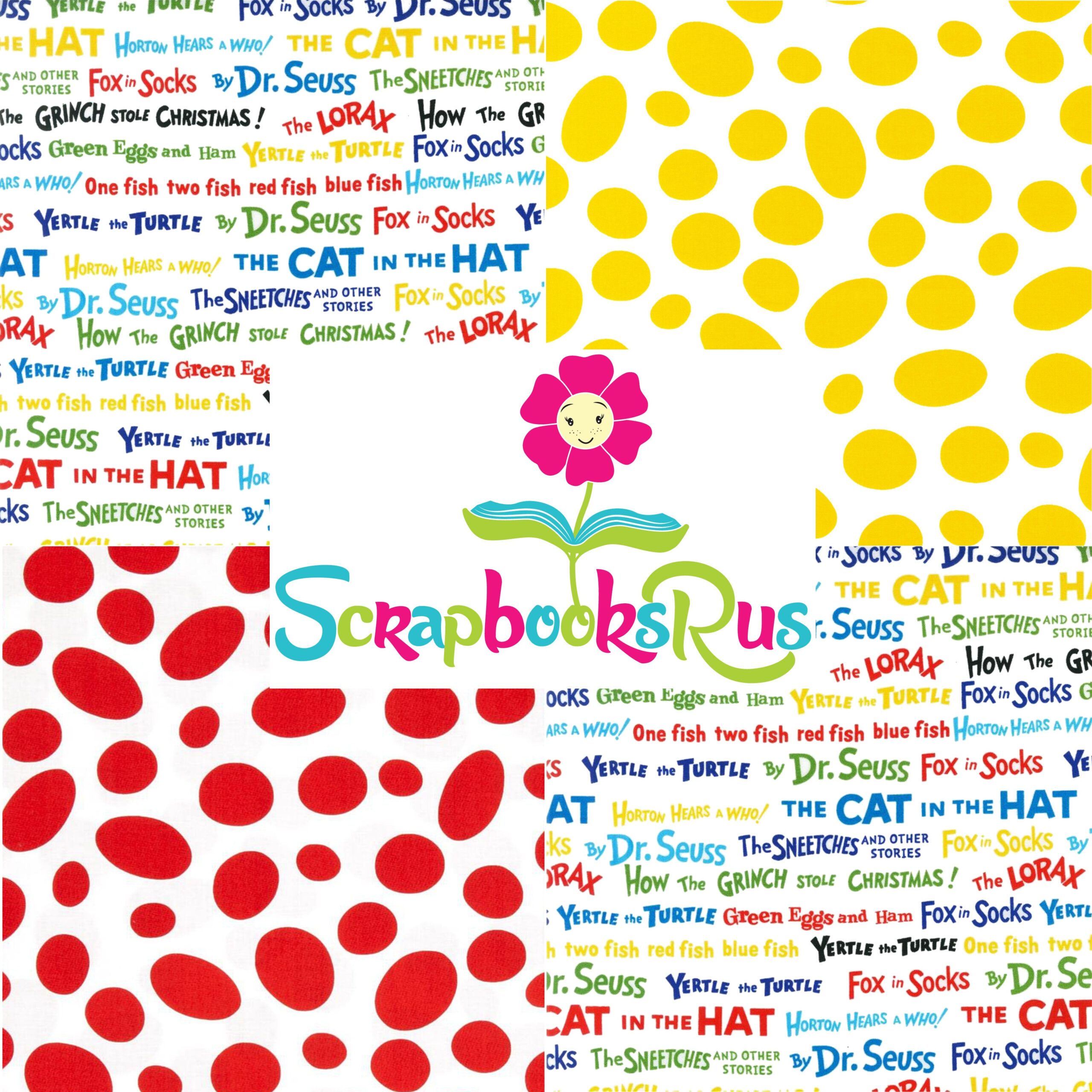 Dr.SeussRedDotsScrapbooksrus.jpg Dr. Seuss CAT IN THE HAT DOTS 12"x12" Scrapbook Paper - Image 1
