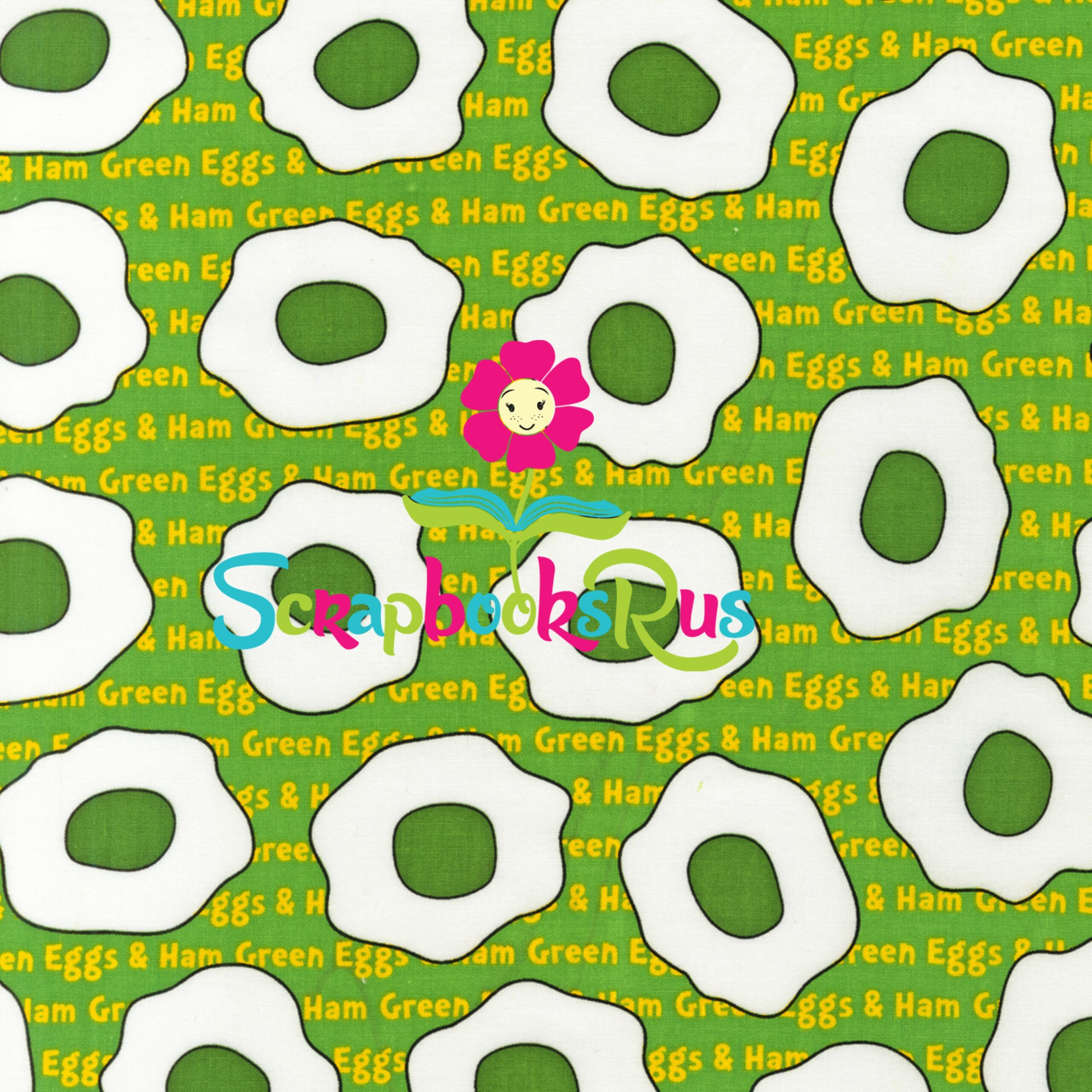 Dr._Suess_Green_Eggs_and_Ham_Scrapbooksrus.jpg Dr. Seuss GREEN EGGS & HAM 12"x12" Scrapbook Paper - Image 1