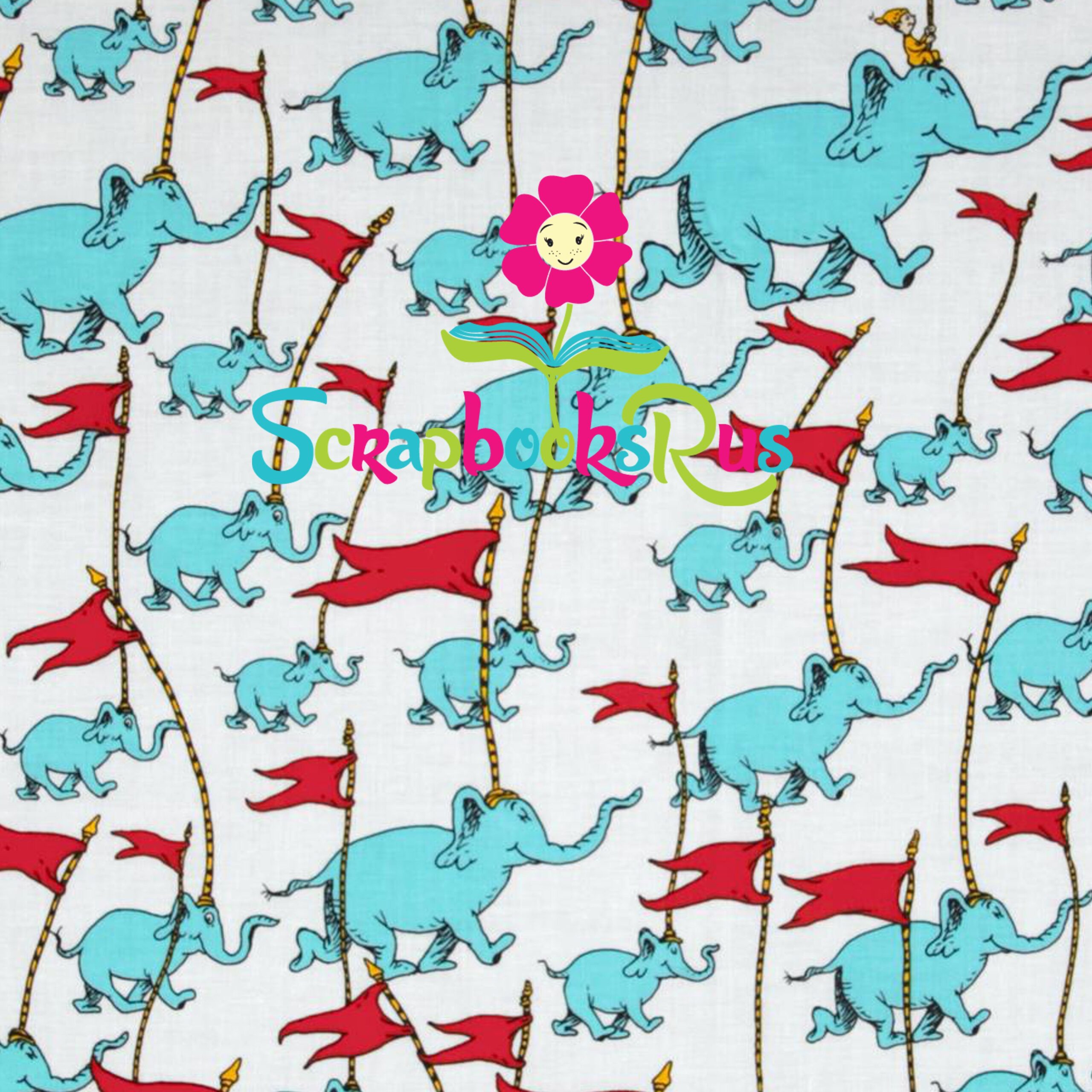 Dr._Suess_Horton_Hears_Flag_Scrapbooksrus.jpg Dr. Seuss Horton Hear A Who 12"x12" Scrapbook Paper - Image 1